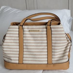 Poppy & Peonies Nude Stripe Shoulder Handbag
